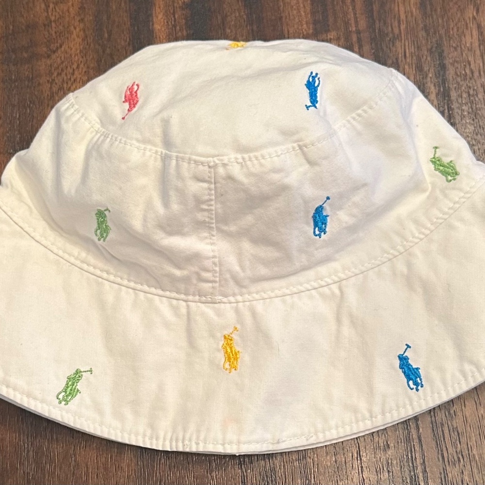 Ralph Lauren Bucket Sun Hat Cap Girls 4-6 4T 5T 6T Pony Logo White - Picture 2 of 5